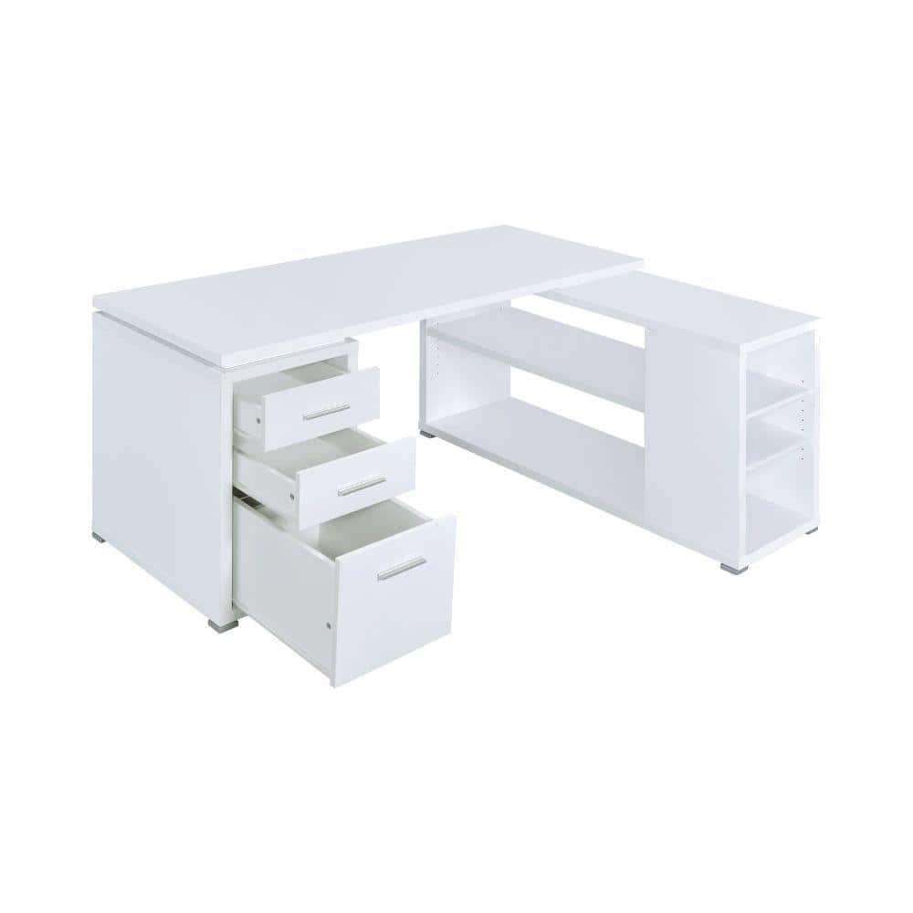White L-Shaped Corner Computer Desk with Drawers and Filing Cabinet