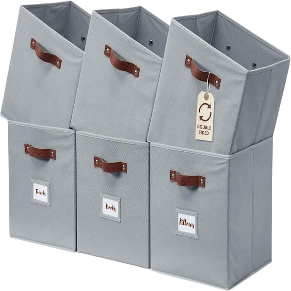 11 in. H x 10.5 in. W x 10.5 in. D Grey Fabric Cube Storage Bin