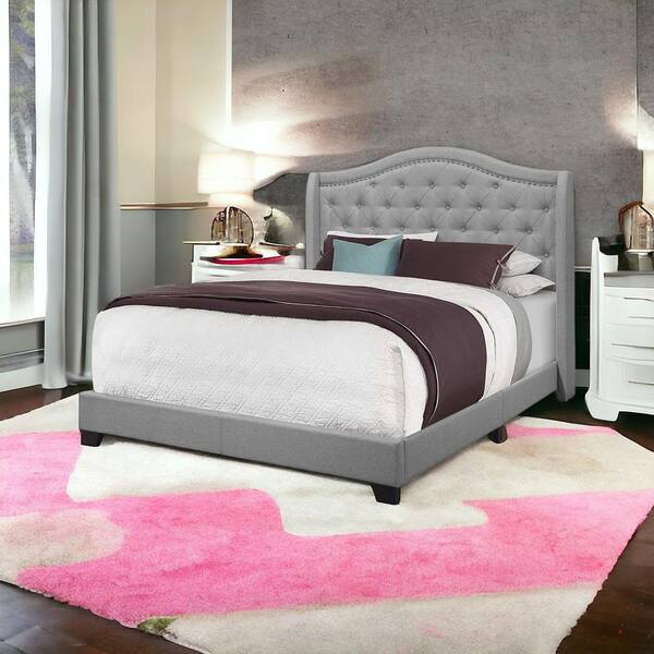 HomeRoots Jasmine Gray Queen Bed with Upholstered Headboard 355767