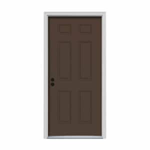 36 in. x 80 in. 6-Panel Dark Chocolate Painted Steel Prehung Right-Hand Inswing Front Door w/Brickmould