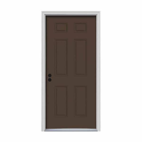 JELD-WEN 36 in. x 80 in. 6-Panel Dark Chocolate Painted Steel Prehung Right-Hand Inswing Front Door w/Brickmould