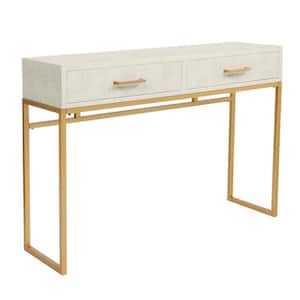 41.7 in. W Beige Rectangle Metal Frame Console Table with Drawer