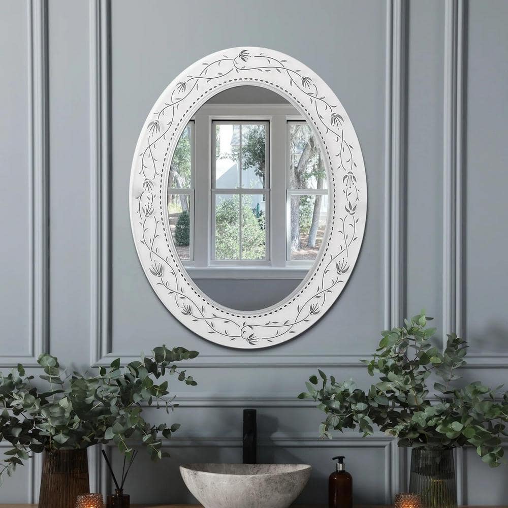 23" x 29" Frosted White Etched Glass Oval Vanity Mirror