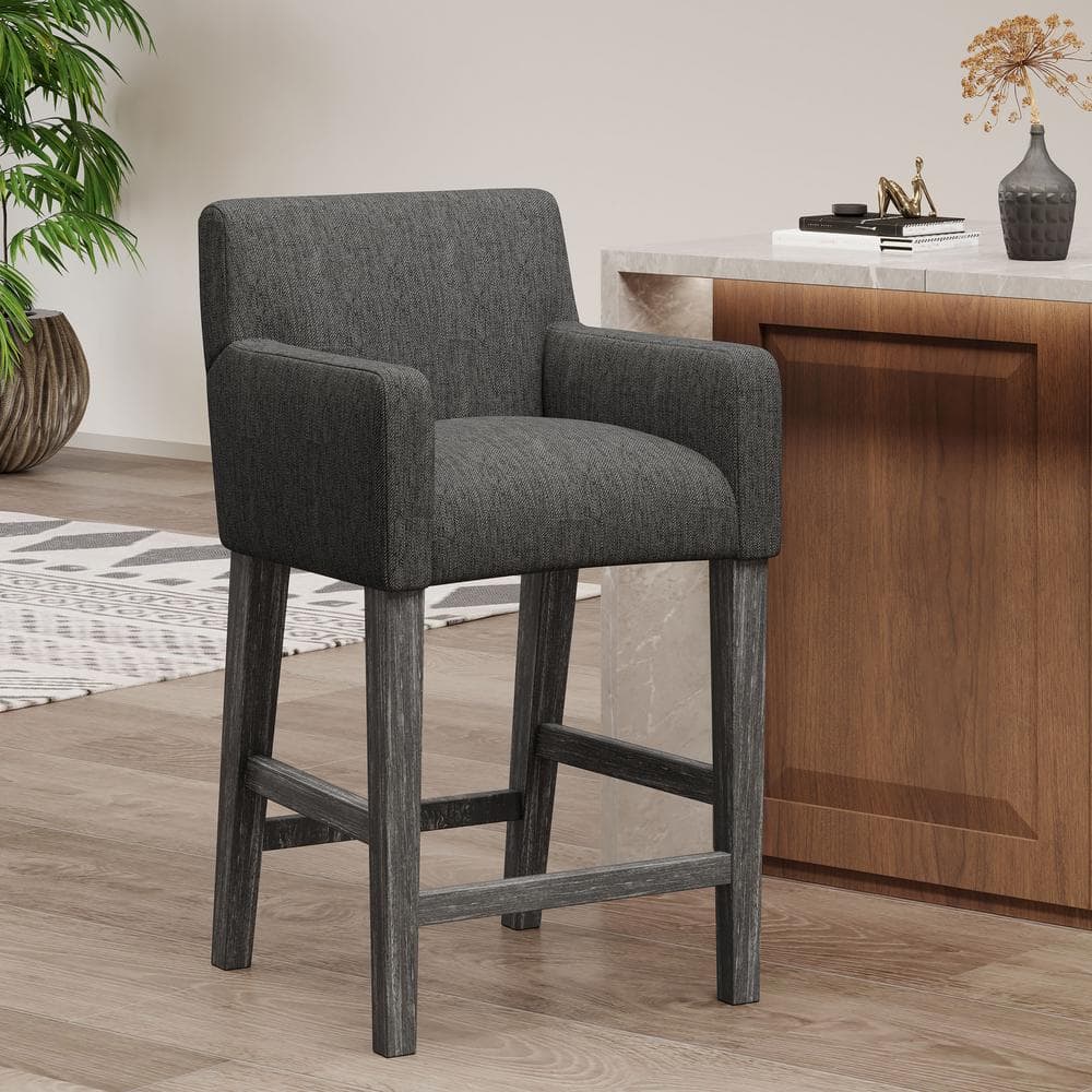 Charcoal and Gray Weathered Wood Extra Tall Counter Stool with Armrests
