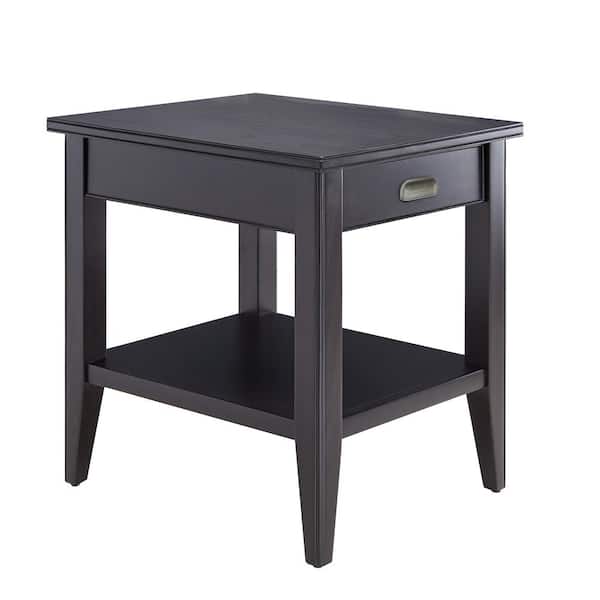 Leick Home Laurent 20 in. Black Rectangle Solid Wood End Table with Drawer and Shelf
