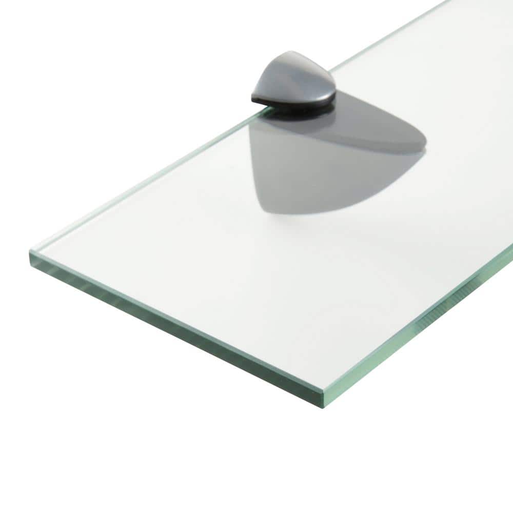 Clear Glass Floating Wall Shelf with Silver Brackets, 18 x 4 inches