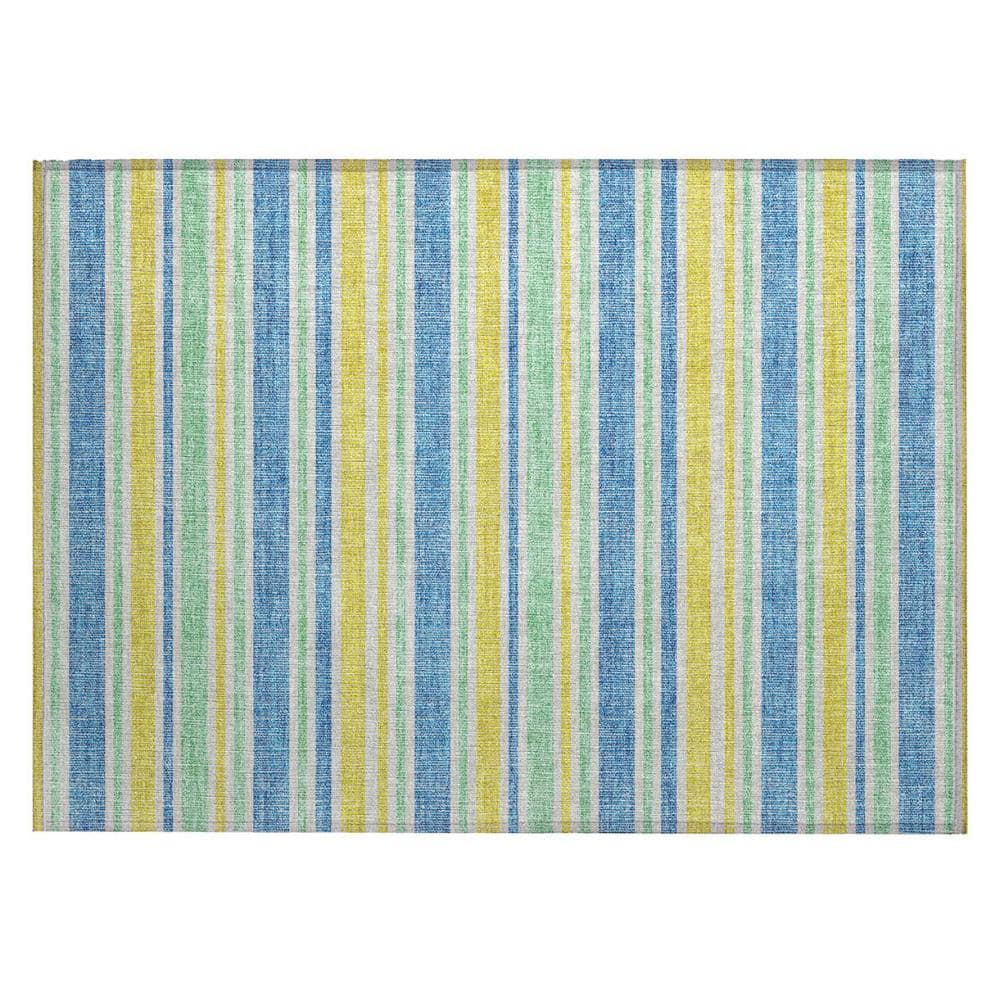 Yellow and Blue 2 ft. x 3 ft. Woven Striped Polyester Rectangle Indoor/Outdoor Area Rug price history on PriceWatchPro