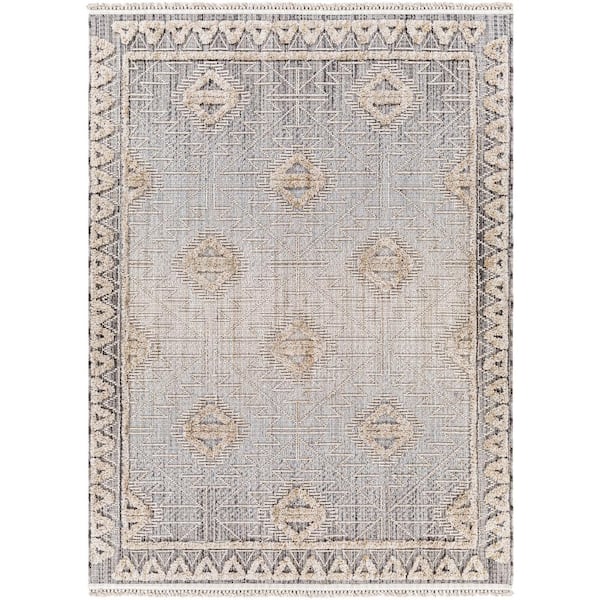 Zaragoza 9 ft. x 12 ft. Beige/Charcoal Border Indoor Area Rug