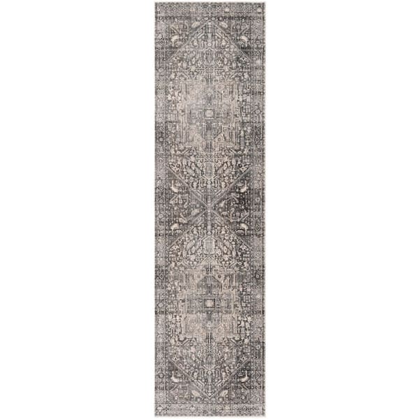 Vintage Persian 2 ft. x 8 ft. Gray/Charcoal Distressed Ornate Runner Rug