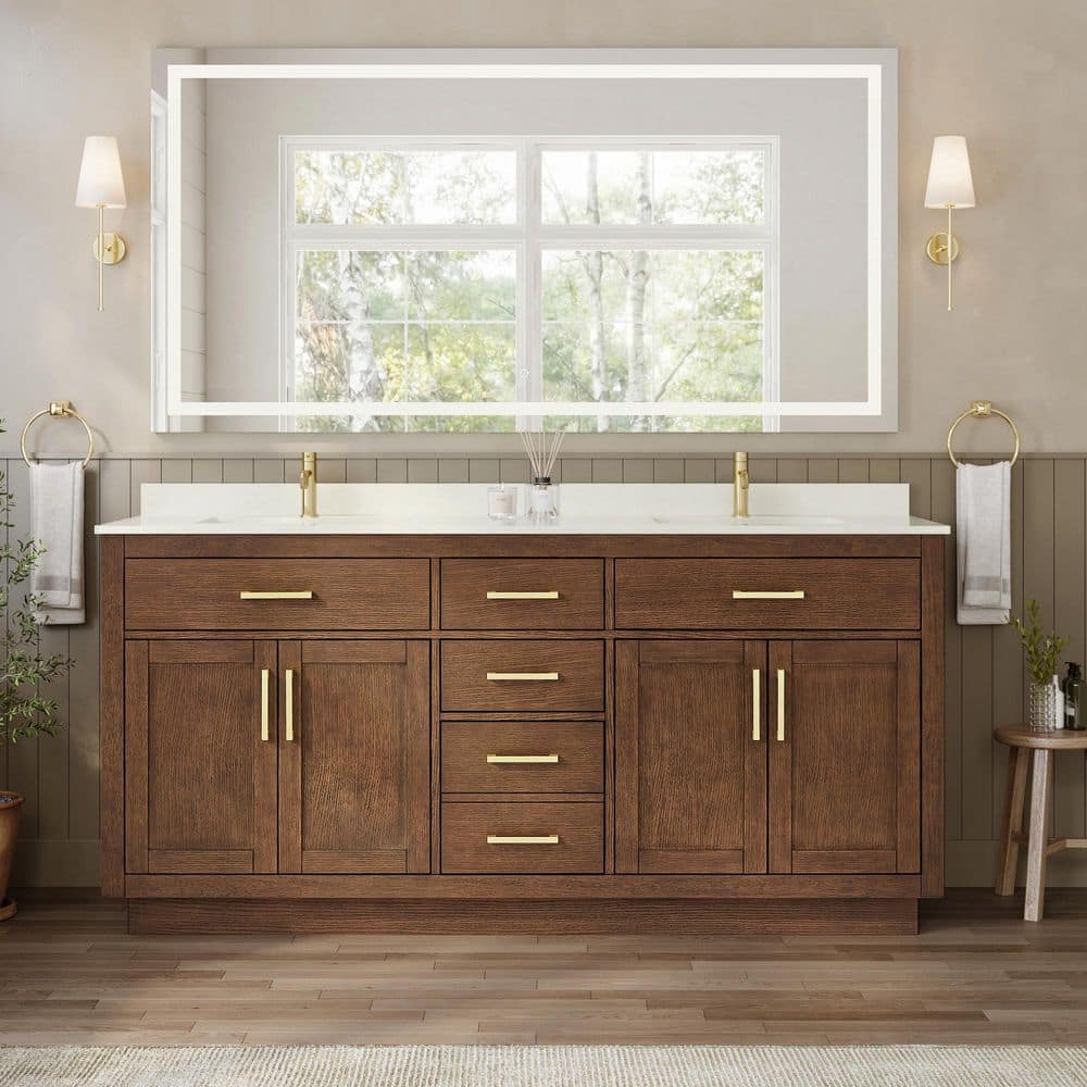Beckett TK 72 in. Double Freestanding Dark Oak Bath Vanity with White Quartz Top price history on PriceWatchPro