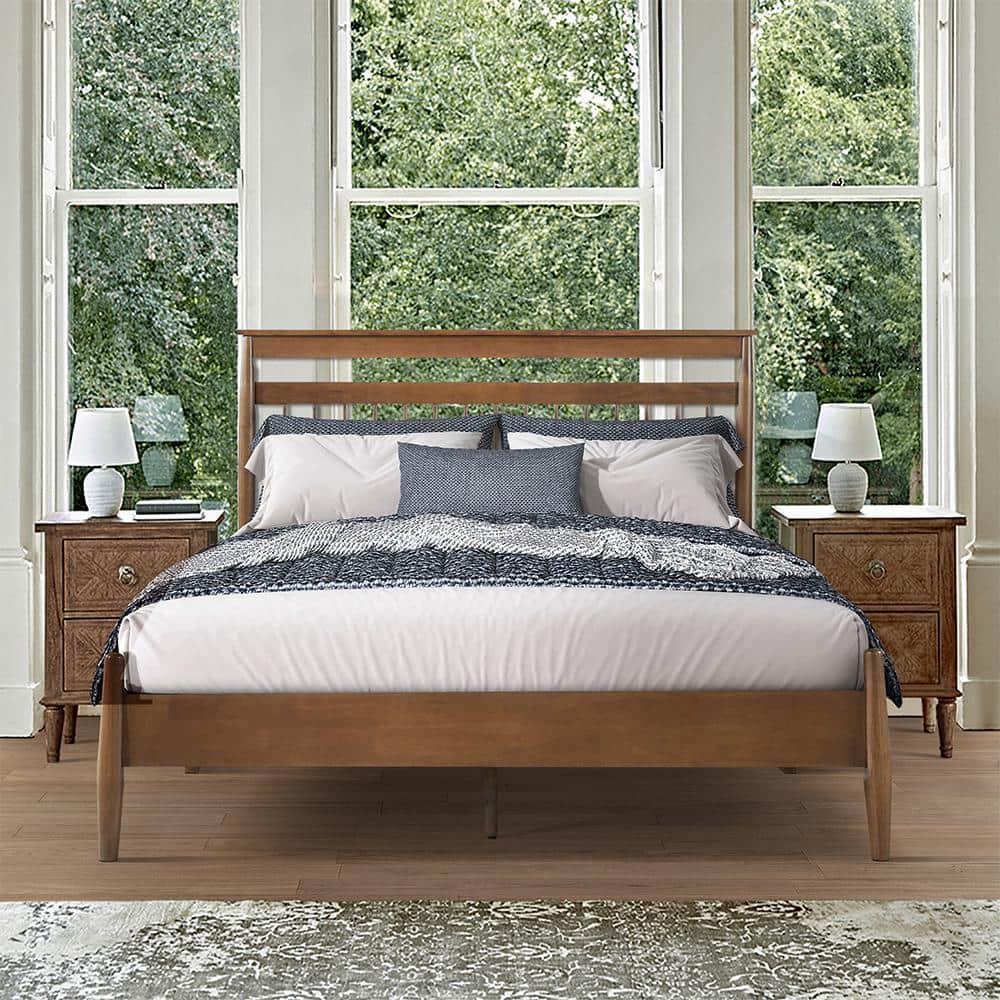 Chestnut Wood King Platform Bed with Spindle Headboard