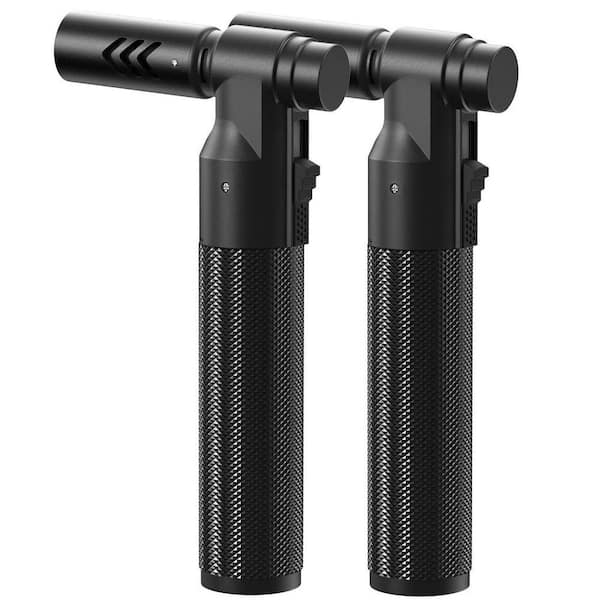 ABS Butane Torch Lighter Black Refillable Adjustable Flame Soldering Kitchen Blow Torch for BBQ Baking 2-Pack