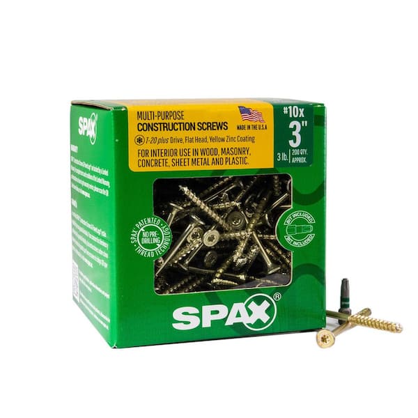 SPAX #10 x 3 in. Interior Flat Head Wood Screws Construction Framing Torx T-Star Plus (200 Each) 3 LB Bit Included