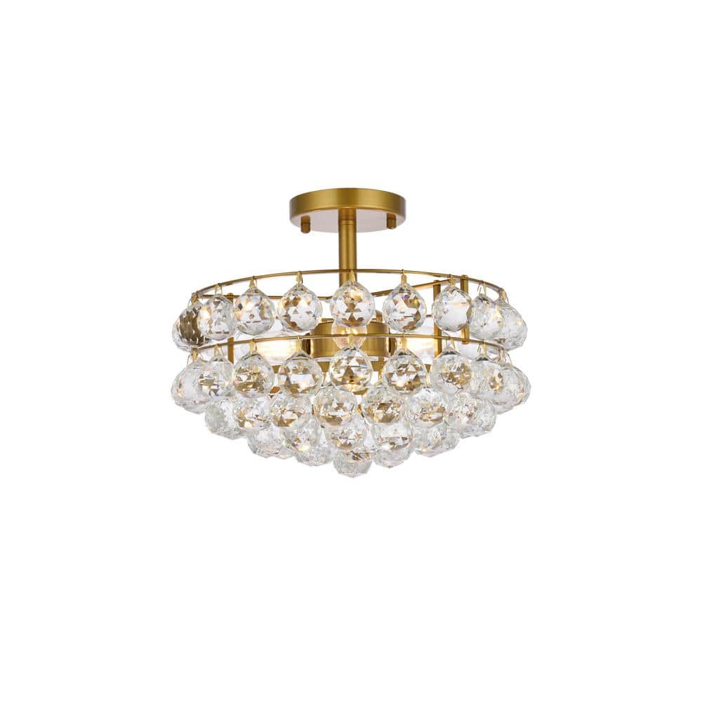 Timless Home 14 in. 3-Light Contemporary Brass Flush Mount with No Bulbs In