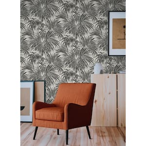 Black & White Cassava Glossy Vinyl Palm Peel & Stick Wallpaper