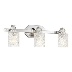 Crystal Kay 24.75 in. 3-Light Chrome Vanity Light with Clear Cracked Glass Shades