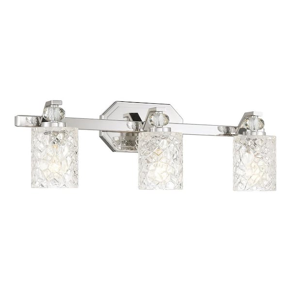 Minka Lavery Crystal Kay 24.75 in. 3-Light Chrome Vanity Light with Clear Cracked Glass Shades