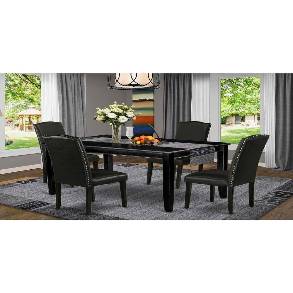 Dudley 5-Piece Black Wood Dining Set with Faux Leather Chairs