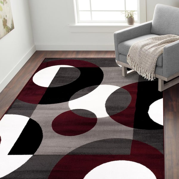 Area Rugs Carpet Flooring Modern Burgundy Living Room Large Size 5'x8' 