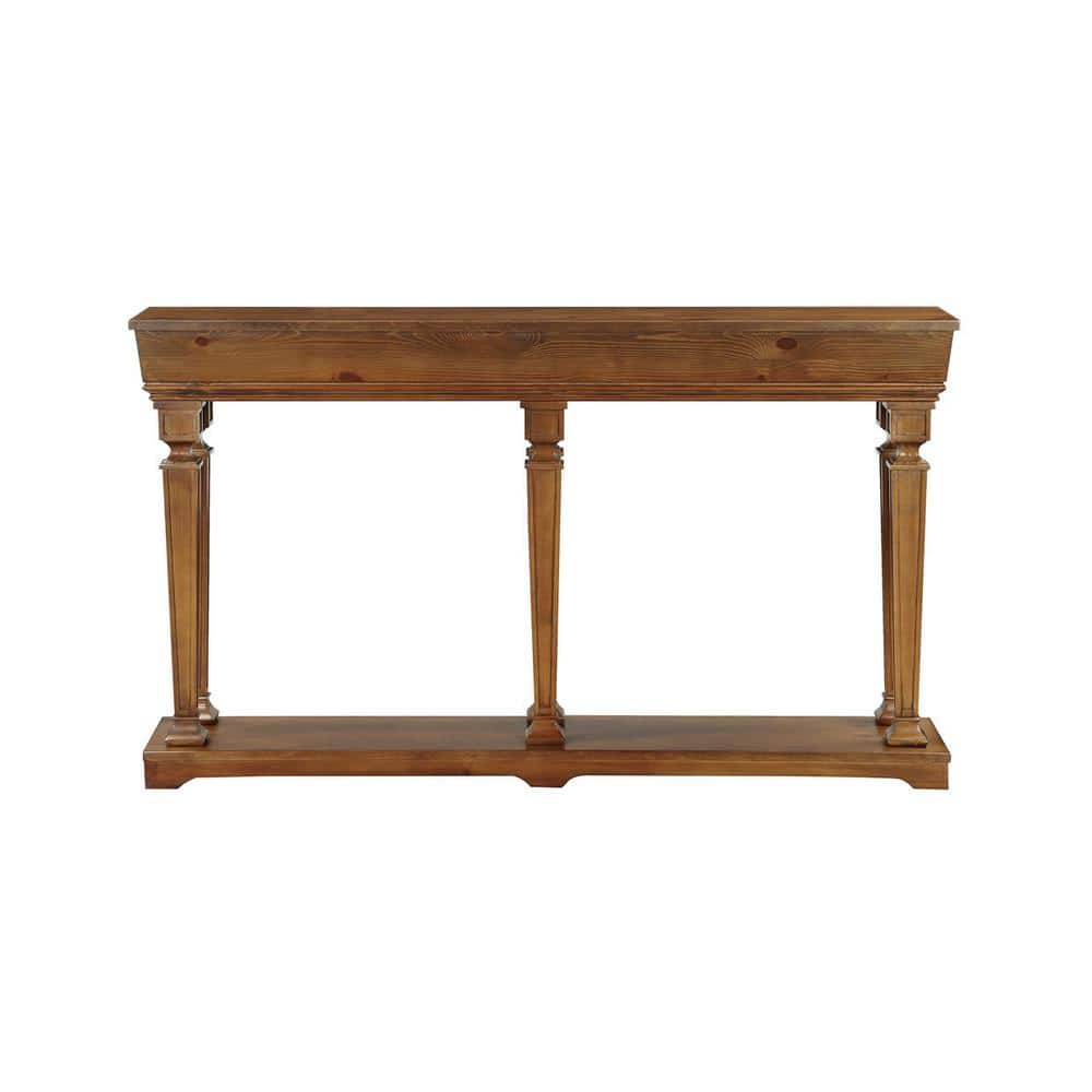 72" Oak Wood Console Table with Storage Shelf