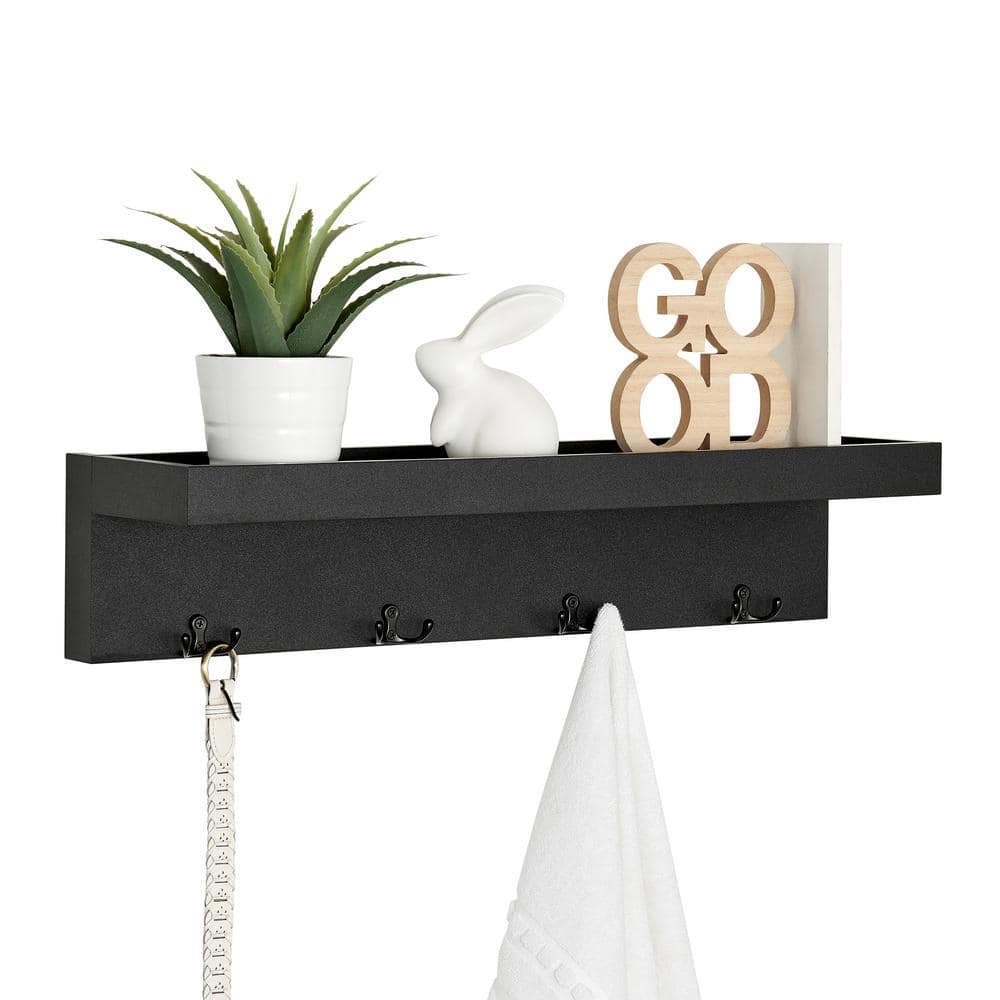 Black Wall Mounted Entryway Coat Rack with Shelf and Hooks