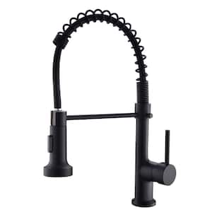 Single Hole Single-Handle Pull-Down Sprayer Kitchen Faucet with Rocker Switch in Matte Black