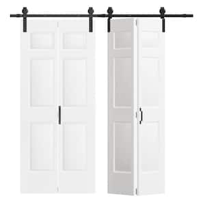 72 in. x 84 in. (Double 36 in. W Doors) White Finished, MDF, 6 Panel Bi-Fold Style Sliding Barn Door with Hardware Kit