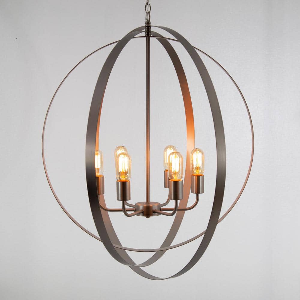 Satin Nickel Spherical 6-Light Modern Orb Chandelier