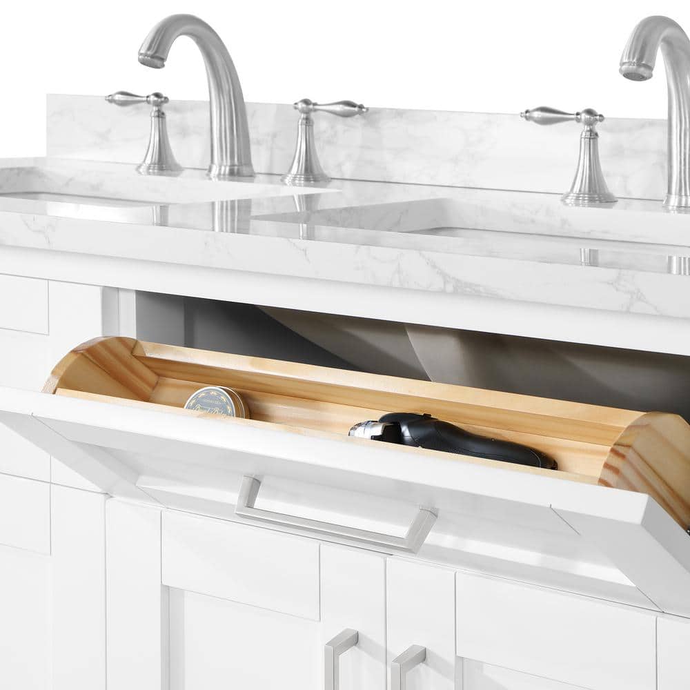 Pure White Double Sink Freestanding Bathroom Vanity with Marble Top