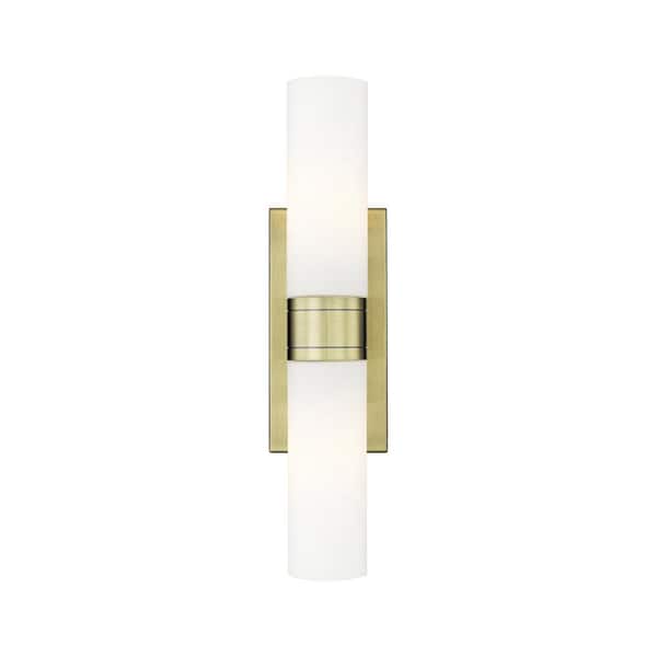Innovations Ballston Urban 24 in. 2-Light Antique Brass Vanity Light with Glass Shade