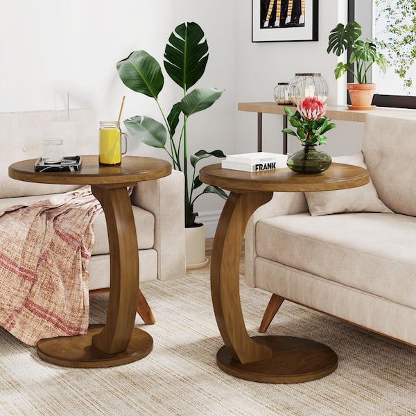 BYBLIGHT Kerlin Brown Round Engineered Wood End Table