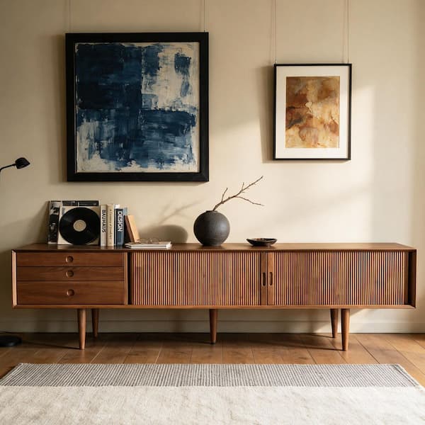 86.6 in. Walnut Rectangle Wood Console Table