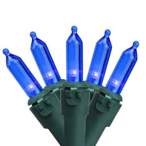 Set of 50 Blue LED Mini Christmas Lights with Green Wire