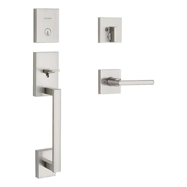 San Clemente Satin Nickel Single Cylinder Keyed Entry Door Handleset w/ Halifax Door Handle Featuring SmartKey Security