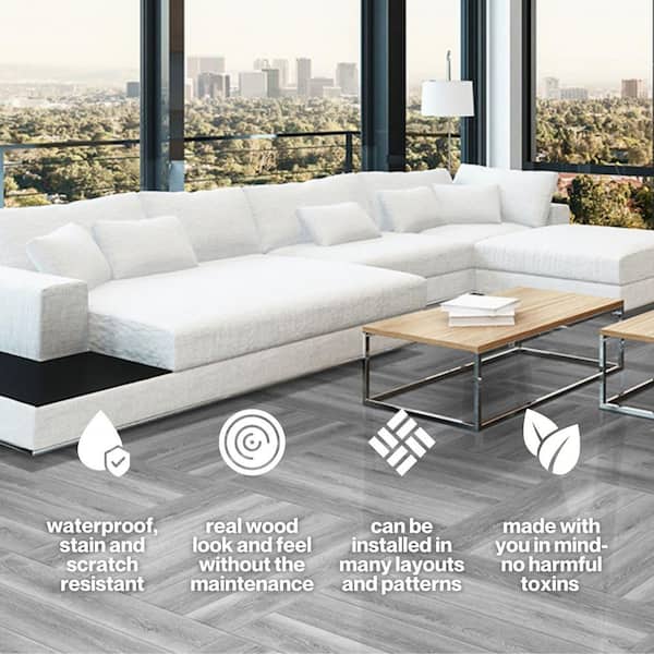 Lucida USA (Sample) Decocore Soft Gray Wood Look 22-mil Interlocking Luxury Vinyl Plank