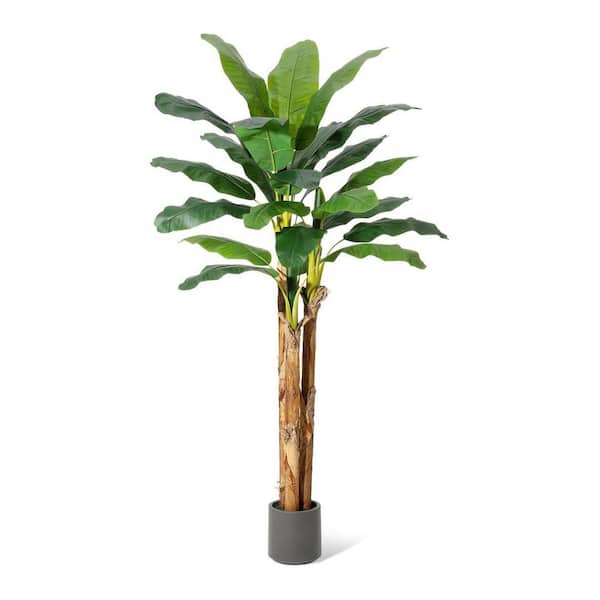 7 FT Artificial Banana Tree, Faux Banana Tree with Grey Planter, Artificial Plants with 21 Faux Banana Leaves Plant