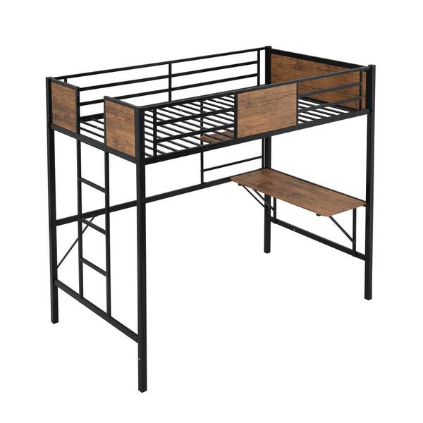 Eer Black Twin Metal Loft Bed With Desk And Storage Shelves Sm001107aad Eer Black Twin Metal Loft Bed With, Twin Loft Bed With Storage And Desk