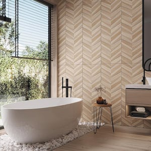 Bois Loire Chevron 15.75 in. x 47.25 in. Matte Light Brown and Beige Ceramic Wall Tile (15.5 sq. ft./case) (3-pack)