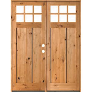 72 in. x 96 in. Craftsman Knotty Alder 6-Lite Clear Glass clear stain Wood Left Active Double Prehung Front Door