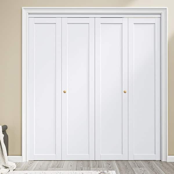 72 in. x 80 in. 1-Lite Panel Solid Core White Primed Composite MDF Closet Bi-fold Door with Handle and Hardware