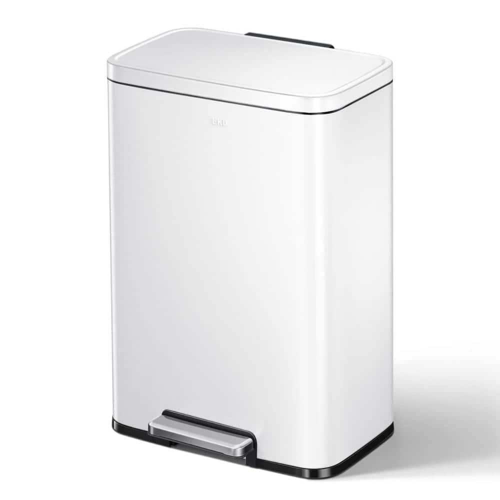 ITOPFOX Indoor 13.2 Gal. Matte White Metal Household Trash Can Step Lid ...