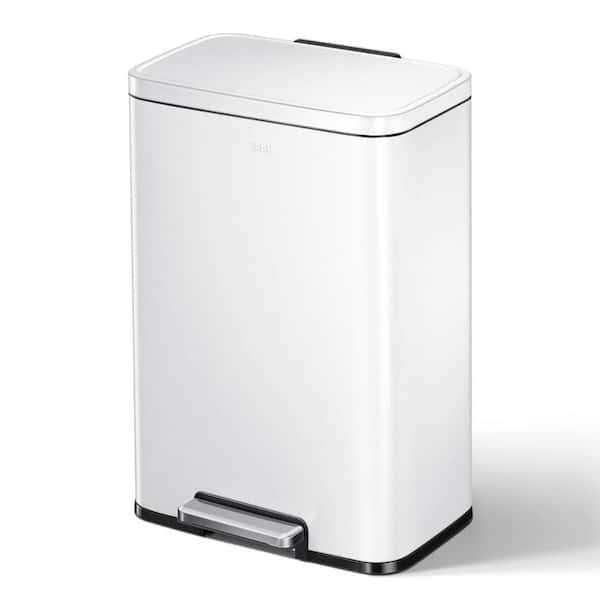 Indoor 13.2 Gal. Matte White Metal Household Trash Can Step Lid