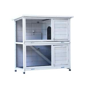 41 in. Fir Wood Outdoor 2-Tier Rabbit Cage Pet Cage with Run and Removable Tray