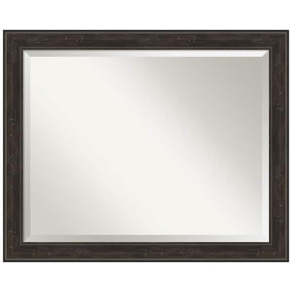 Amanti Art Medium Rectangle Distressed Brown/Tan Beveled Glass Modern Mirror (26 in. H x 32 in. W)