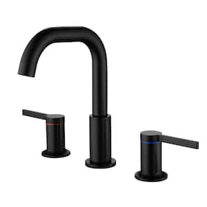 Rectangle Double Handle 8 in. Brass 3 Hole Widespread Bathroom Sink Faucet in Matte Black