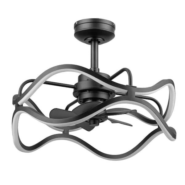 Ormiston 21 in. LED Indoor Matte Black Fandelier Modern Ceiling Fan with Color Changing Technology and Remote Control