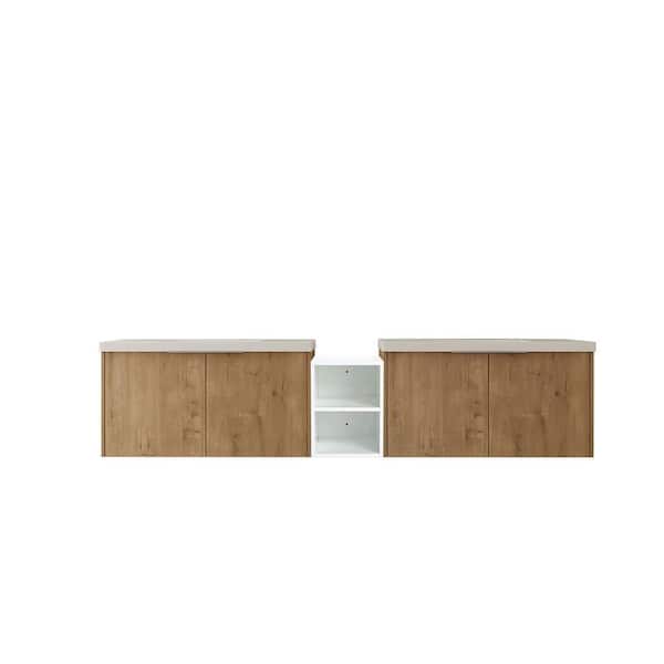 Stafford 82.9 in. W x 18.1 in. D x 19.3 in. H Floating Bath Vanity in Imitative Oak with White Resin Vanity Top