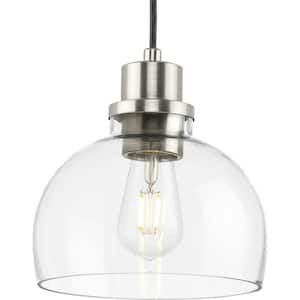 Garris Collection 1-Light Brushed Nickel Clear Glass Transitional Mini-Pendant