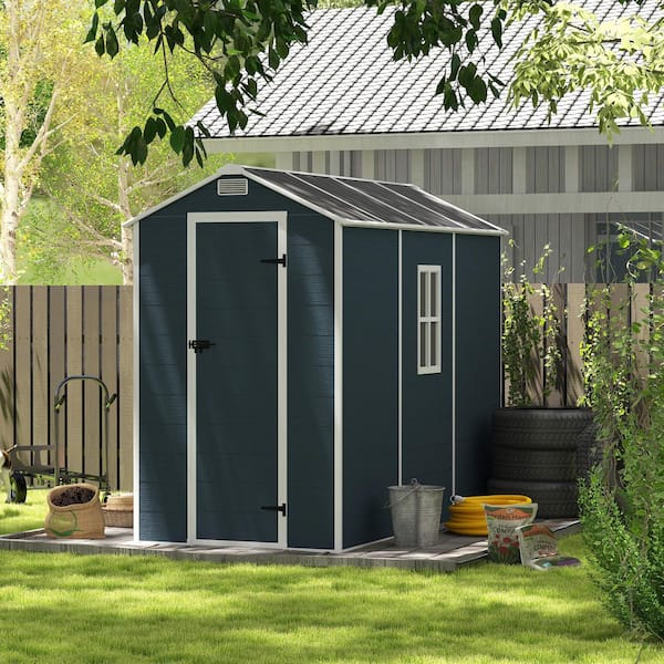4 ft. x 8 ft. Resin Outdoor Storage Shed, 32 sq. ft. Covered Area, with Windows and Lockable Door, dark gray