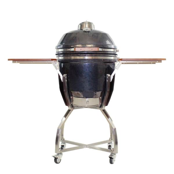 Hanover 19 in. Ceramic Kamado Grill in Gun Metal with Stainless Steel Cart and Protective Cover